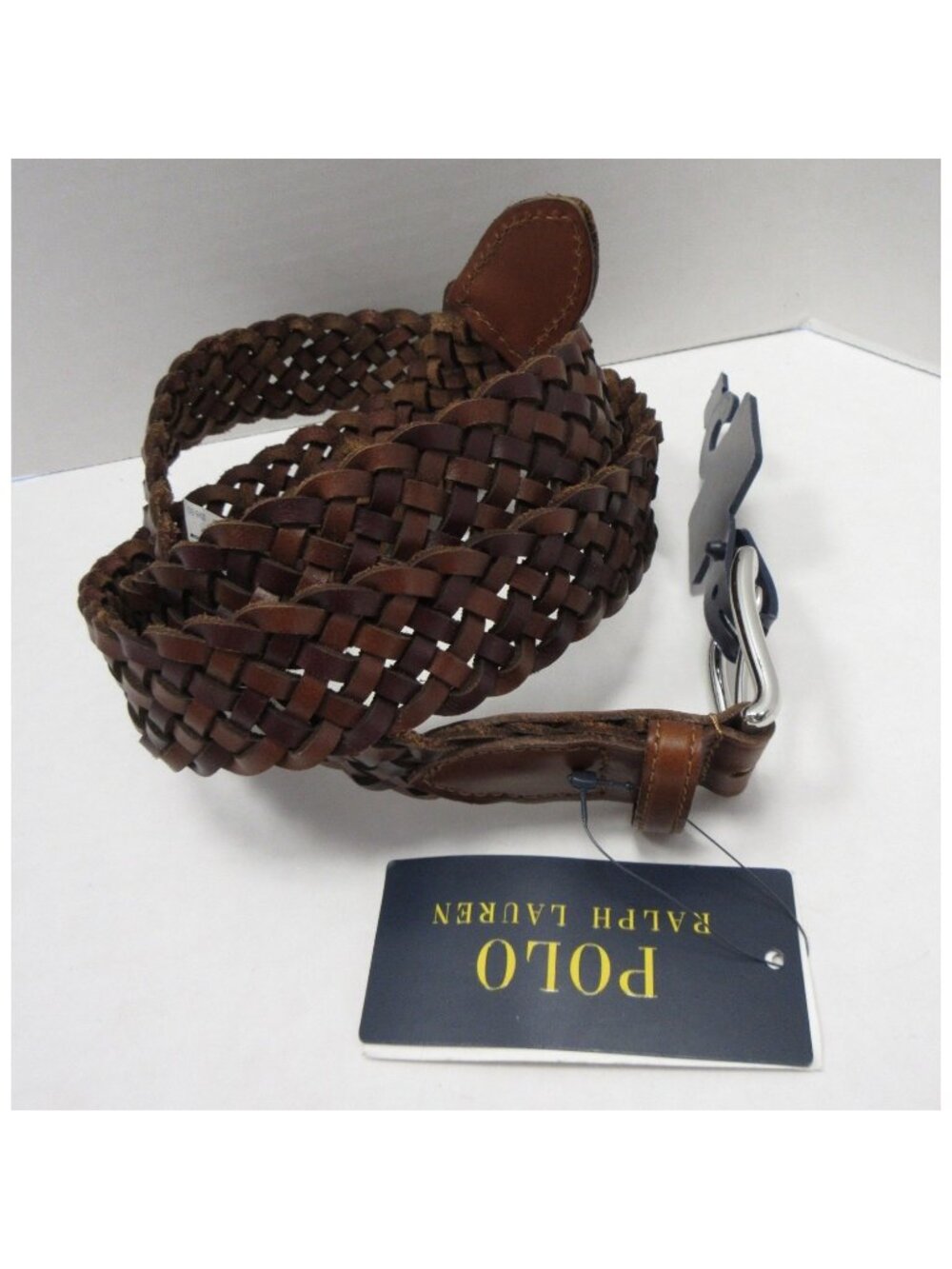 Polo Ralph Lauren Belt 42 Leather Braided Woven Pony Logo Casual